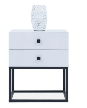 White 2-Drawer Bedside Table with Black Frame(ASSEMBLY REQUIRED)