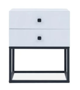 White 2-Drawer Bedside Table with Black Frame(ASSEMBLY REQUIRED)