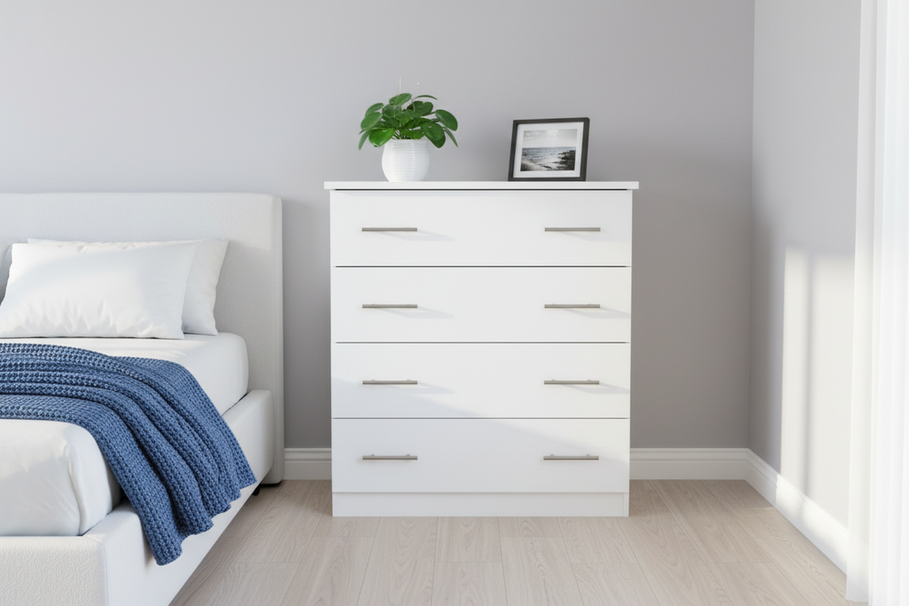 4-Drawer Pedestal styled in bedroom
