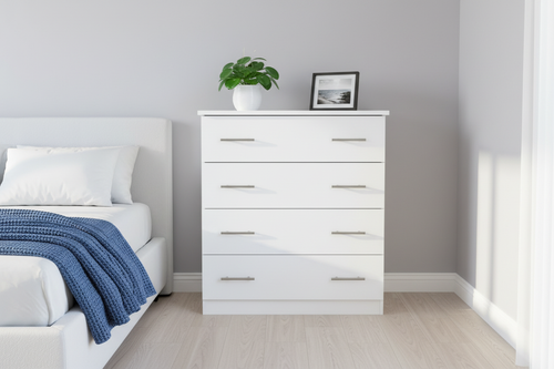 4-Drawer Pedestal styled in bedroom