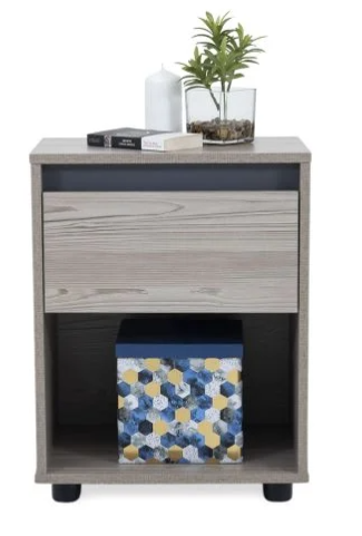 GREY BEDSIDE TABLE WITH DRAWER (ASSEMBLY REQUIRED)