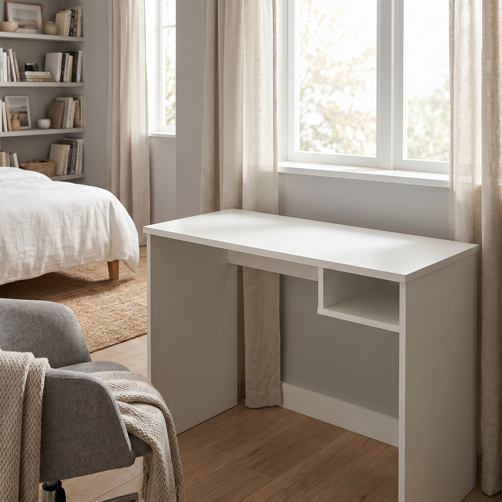 White Study Desk with Open Shelf (ASSEMBLY REQUIRED)