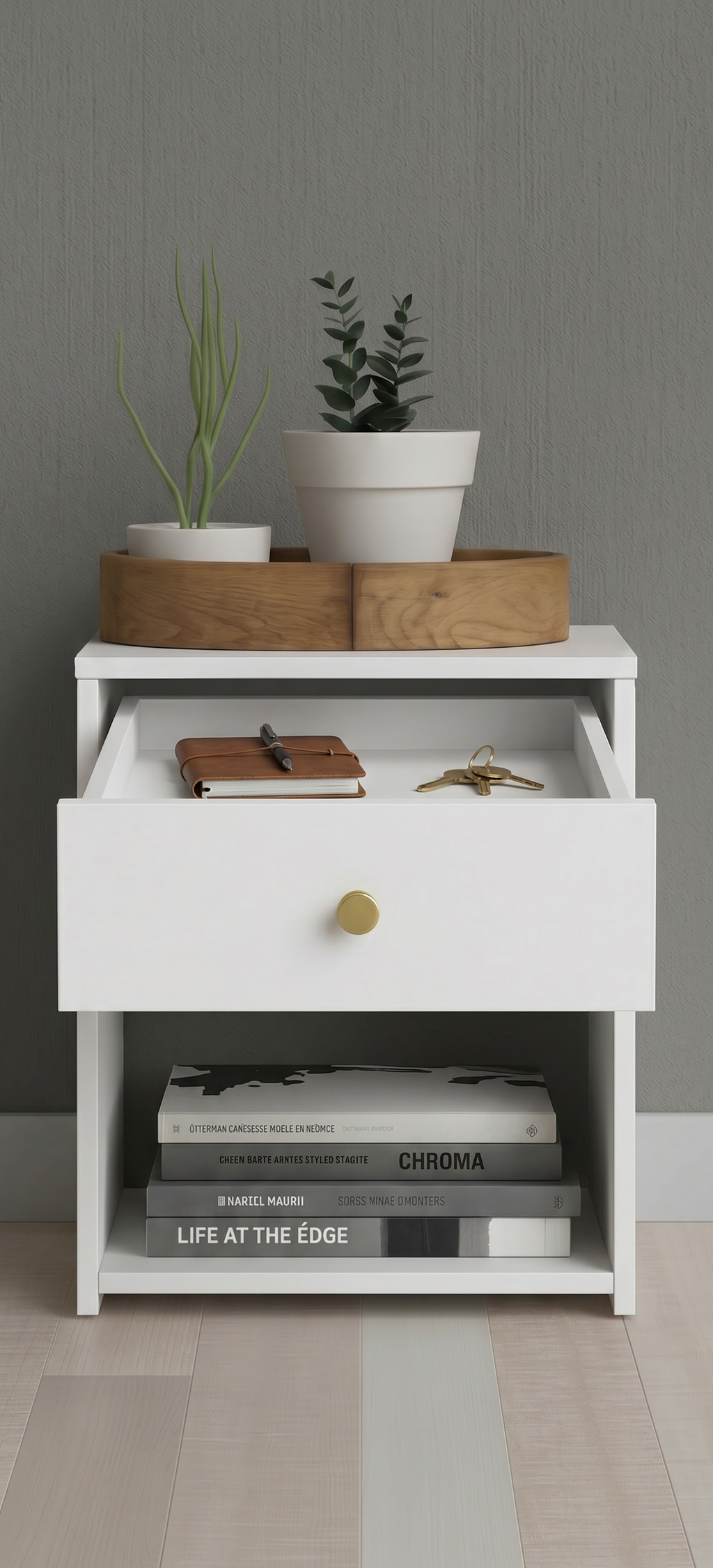 White Bedside Table with Drawer (ASSEMBLY REQUIRED)