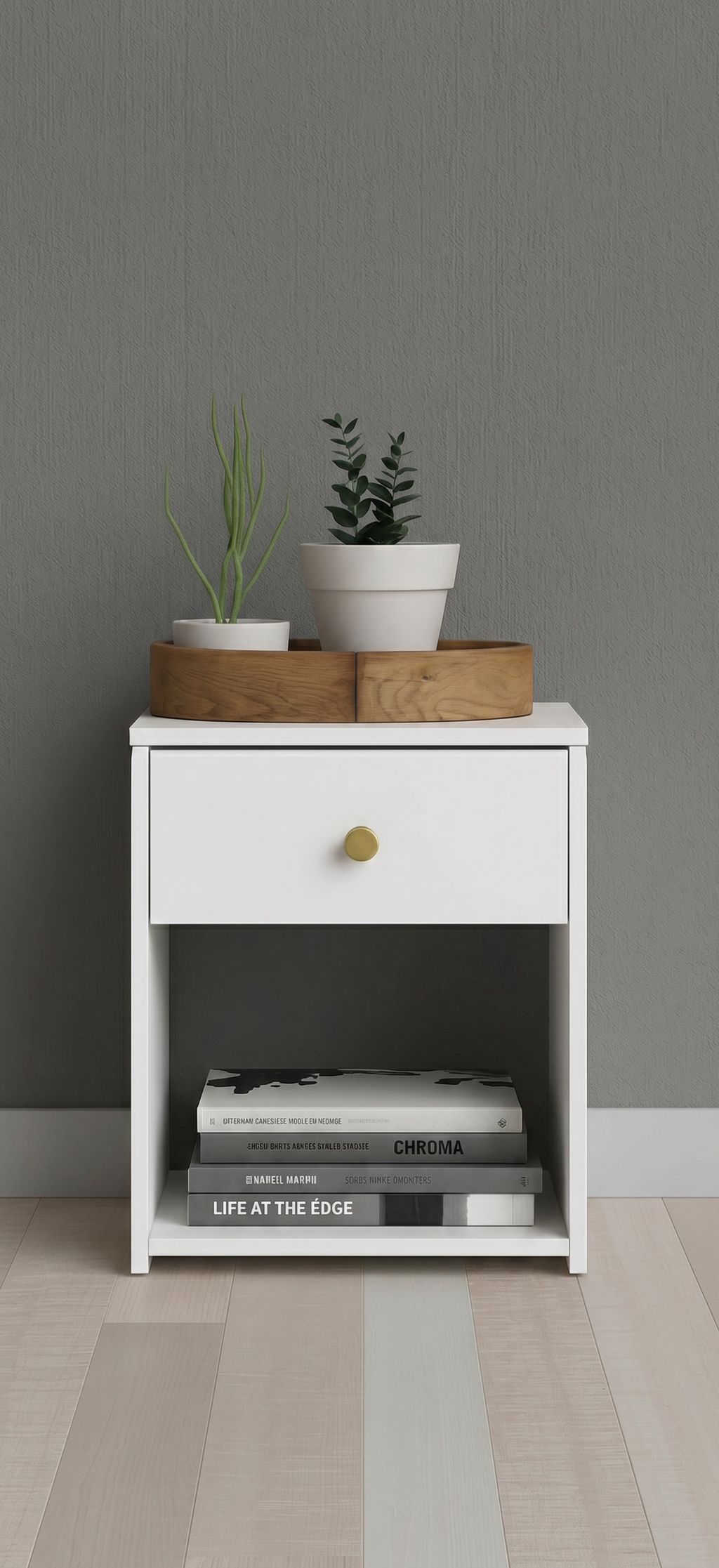 White Bedside Table with Drawer (ASSEMBLY REQUIRED)