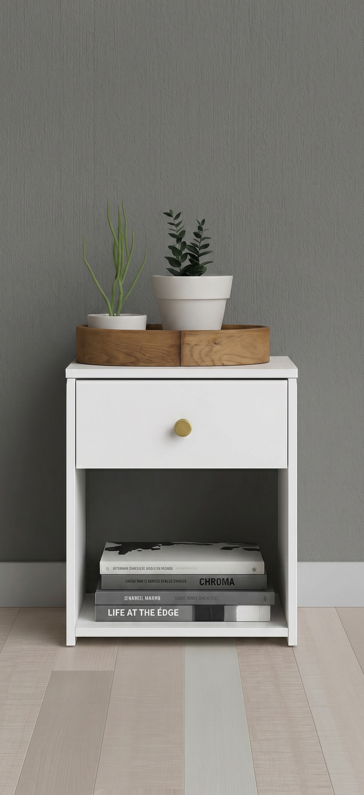 White Bedside Table with Drawer (ASSEMBLY REQUIRED)